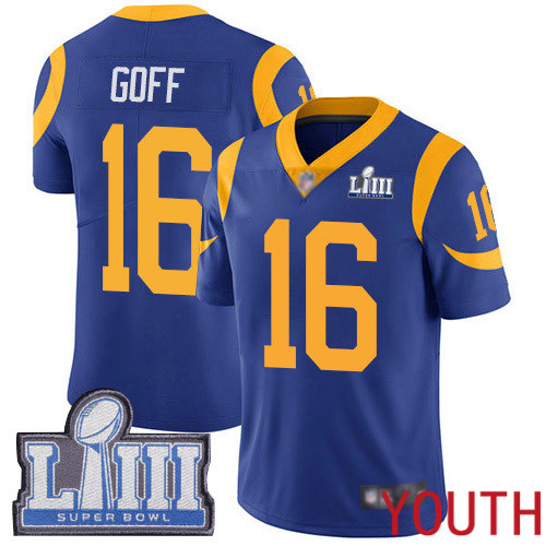 Los Angeles Rams Limited Royal Blue Youth Jared Goff Alternate Jersey NFL Football 16 Super Bowl LIII Bound Vapor Untouchable